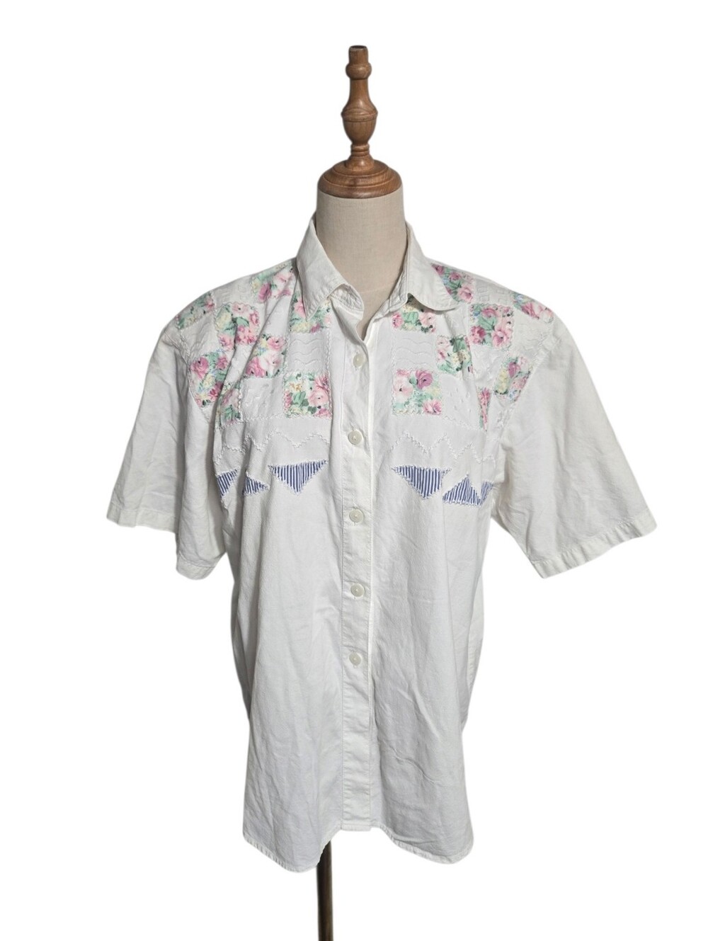 Jane Ashley Vintage White Grandma Button Down Patchwork Shirt